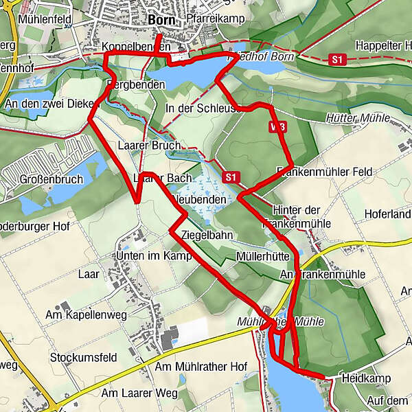 Im Projekt LL2Rom Karte zur Wanderung. Das ist die Vorberietungswanderung 5 der Wanderung von Erkelenz nach Rom. Mit der Wanderung sammelt Lüngen Spenden für Dogscan-Testpakete - Lungenkrebsprävention mit speziell ausgebildeten Hunden.