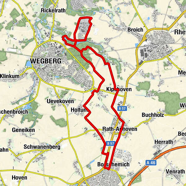 Im Projekt LL2Rom Karte zur Wanderung von Erkelenz nach Wegberg und wieder zurück. Das ist die Vorberietungswanderung 6 der Wanderung von Erkelenz nach Rom. Mit der Wanderung sammelt Lüngen Spenden für Dogscan-Testpakete - Lungenkrebsprävention mit speziell ausgebildeten Hunden.